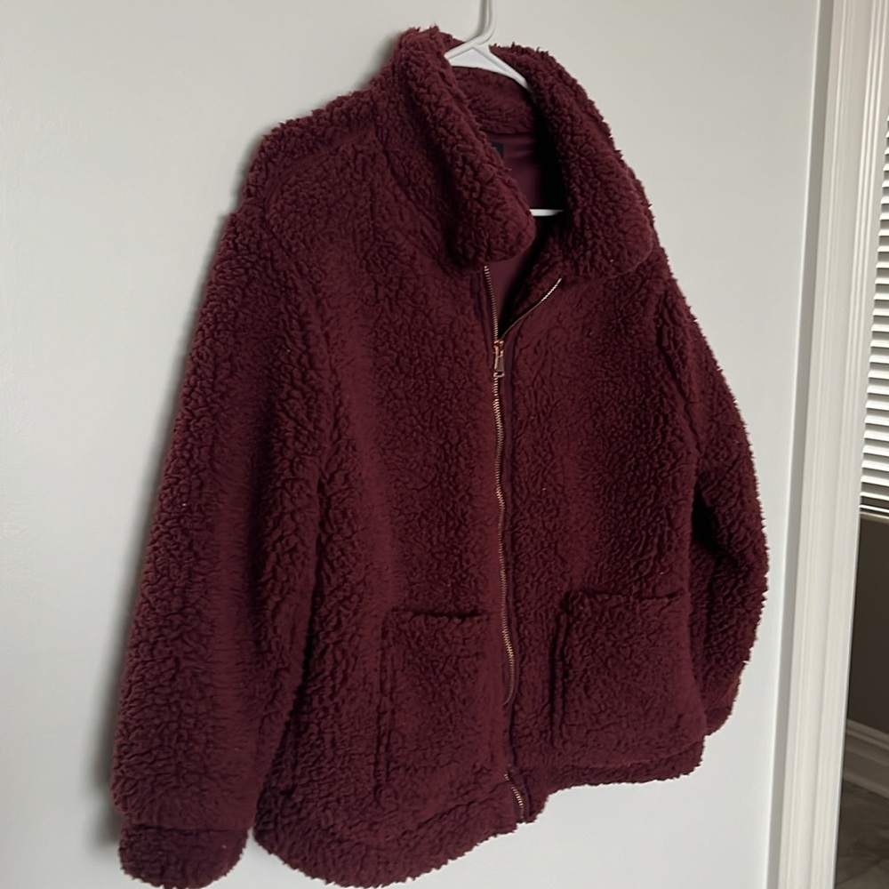 Ashley by 26 International Burgundy Sherpa Jacket, like new - Picture 1 of 6